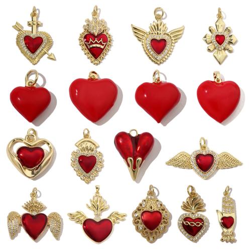 Cubic Zirconia Micro Pave Brass Pendant, Heart, gold color plated, DIY & different size for choice & micro pave cubic zirconia & enamel, more colors for choice, nickel, lead & cadmium free, 3PCs/Bag, Sold By Bag