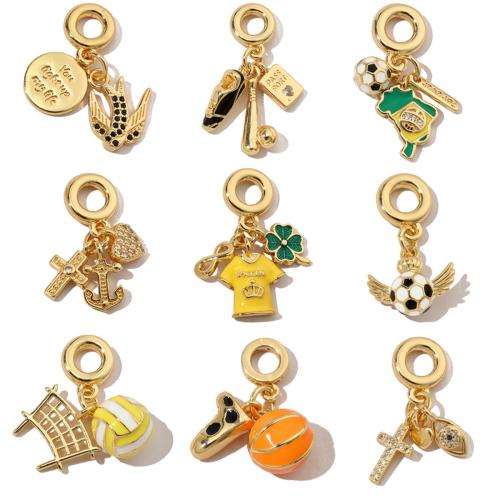 Cubic Zirconia Micro Pave Brass Pendant, gold color plated, Different Shape for Choice & DIY & micro pave cubic zirconia & enamel, more colors for choice, nickel, lead & cadmium free, 3PCs/Bag, Sold By Bag