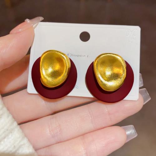 Pendientes de Perno en Latón, metal, chapado en color dorado, Joyería, Rojo, libre de níquel, plomo & cadmio, 25x25.80mm, Vendido por Par