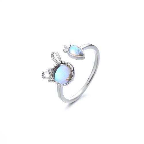 Brass Finger Ring, with Moonstone, plated, for woman, platinum color, Sold By PC