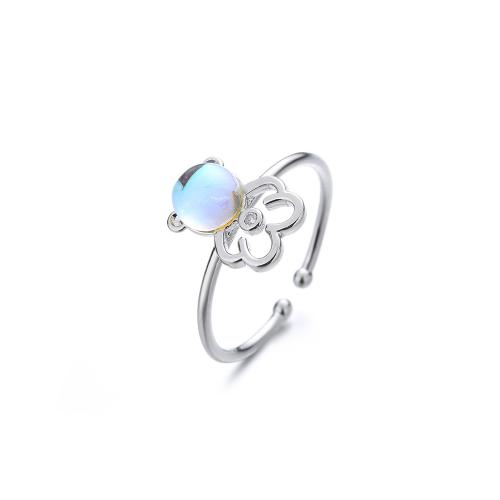 Cubic Zirconia Micro Pave Brass Ring, with Moonstone, Bear, plated, micro pave cubic zirconia & for woman, platinum color, Sold By PC