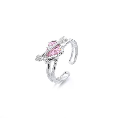 Cubic Zirconia Micro Pave Brass Ring, Heart, plated, micro pave cubic zirconia & for woman, platinum color, Sold By PC