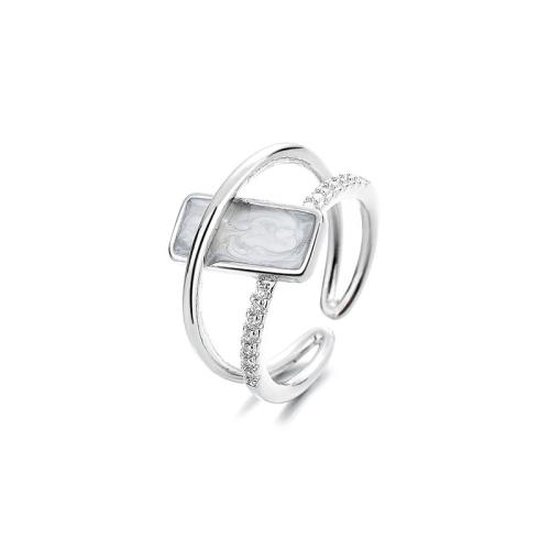 Cúbicos Circonia Micro Pave anillo de latón, metal, chapado, micro arcilla de zirconia cúbica & para mujer & pegamento de gota, color de platina, Vendido por UD