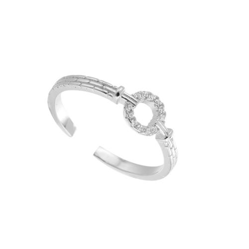 Cubique anneau en laiton Circonia Micro Pave, Placage, pavé de micro zircon & pour femme, couleur platine, Vendu par PC