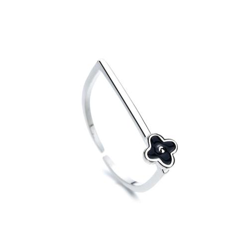 Brass Finger Ring, petals, plated, for woman & enamel, platinum color, Sold By PC