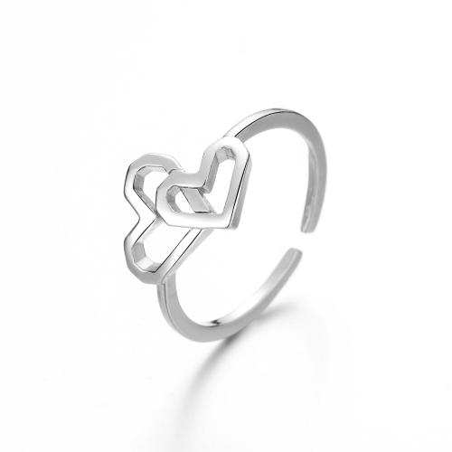 Brass Finger Ring, Heart, plated, for woman, platinum color, Sold By PC