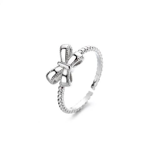 Brass Finger Ring, Bowknot, plated, for woman, platinum color, Sold By PC