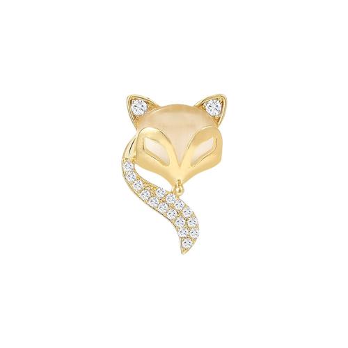 Broche bijoux de mode, laiton, avec Oeil de chat, Placage, pavé de micro zircon & pour femme, doré, 17x10mm, Vendu par PC