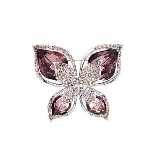 Crystal Brooch, Brass, with Austrian Crystal, plated, micro pave cubic zirconia & for woman, silver color, 40x47mm, Sold By PC