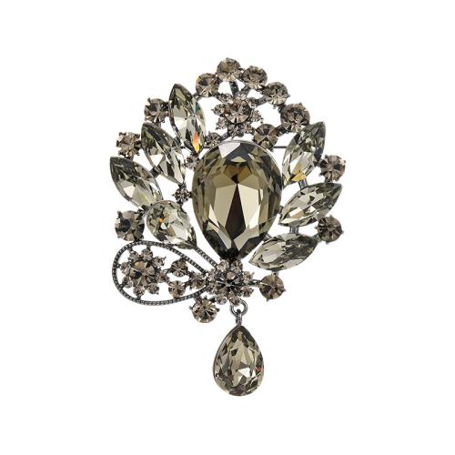 Crystal Brooch, Brass, with Austrian Crystal, plated, micro pave cubic zirconia & for woman, silver color, 67x47mm, Sold By PC