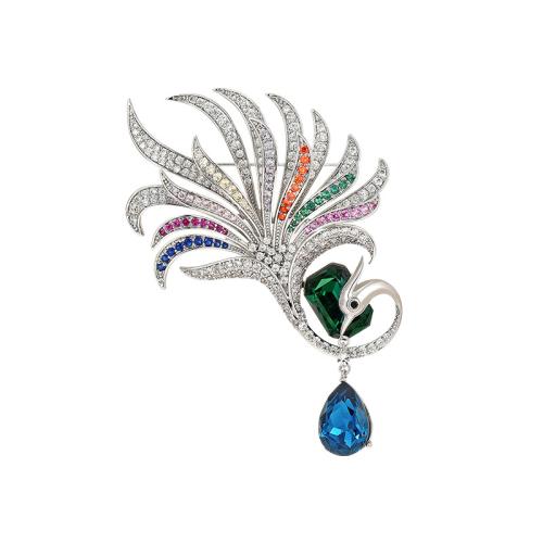 Fashion Brooch Jewelry, Brass, micro pave cubic zirconia & for woman, silver color, 72x51mm, Sold By PC