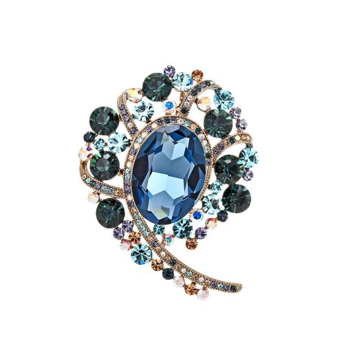 Crystal Brooch, Brass, with Austrian Crystal, plated, micro pave cubic zirconia & for woman, golden, 67x52mm, Sold By PC