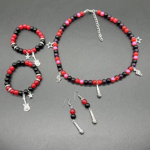 Zinklegierung Mode Schmuckset, mit Glasperlen, plattiert, unisex & verschiedene Stile für Wahl, necklace length 16-20inch, bracelet length 6-8inch, verkauft von PC