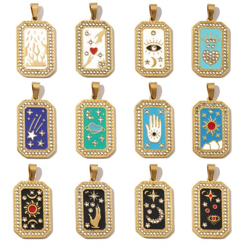 Stainless Steel Pendants, 304 Stainless Steel, Vacuum Ion Plating, DIY & different designs for choice & enamel & with rhinestone, more colors for choice, 19x39mm, 3PCs/Bag, Sold By Bag