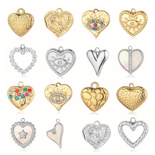 Pendientes Corazón de acero inoxidable, acero inoxidable 304, con Nácar, Bricolaje & diverso tamaño para la opción & con diamantes de imitación, más colores para la opción, 6PCs/Bolsa, Vendido por Bolsa