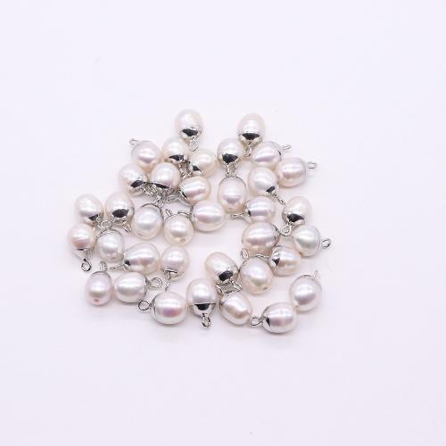 Pendentifs perles d'eau douce, perle d'eau douce cultivée, avec laiton, Placage de couleur argentée, DIY & normes différentes pour le choix, blanc, about:10x15mm, Vendu par PC