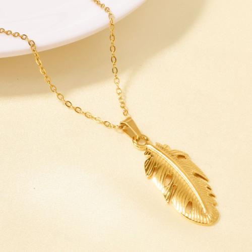 Stainless Steel Jewelry Necklace, 304 Stainless Steel, with 5CM extender chain, Feather, plated, for woman, more colors for choice, Length:40 cm, Sold By PC