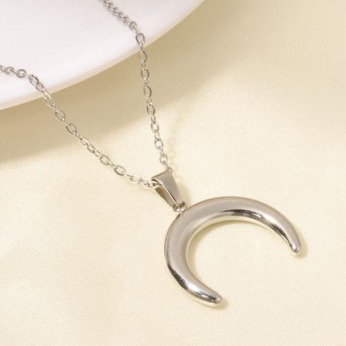 Stainless Steel Jewelry Necklace, 304 Stainless Steel, with 5CM extender chain, Moon, plated, for woman, more colors for choice, Length:45 cm, Sold By PC