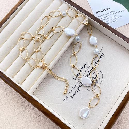 Brass Necklace, with Acrylic, gold color plated, for woman, white, nickel, lead & cadmium free, Length:62 cm, Sold By PC