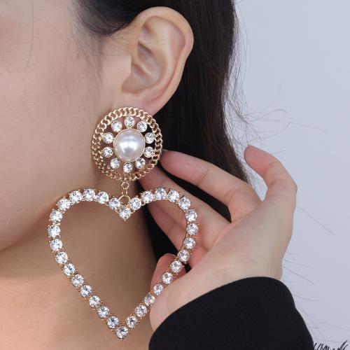 Tibetan Style Drop Earrings, Heart, gold color plated, for woman & with rhinestone, nickel, lead & cadmium free, Sold By Pair