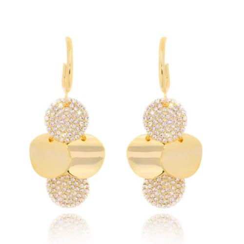 Boucles d'oreilles pendantes en laiton, Placage de couleur d'or, bijoux de mode & avec strass, doré, protéger l'environnement, sans nickel, plomb et cadmium, 23x54mm, Vendu par paire