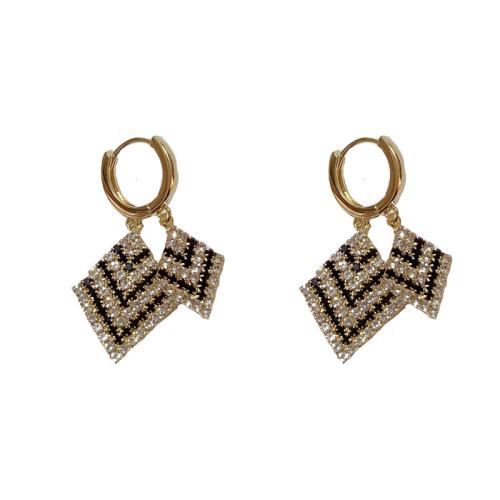 Boucles d'oreilles pendantes en laiton, Placage de couleur d'or, bijoux de mode & avec strass, doré, protéger l'environnement, sans nickel, plomb et cadmium, 16.90x36.70mm, Vendu par paire