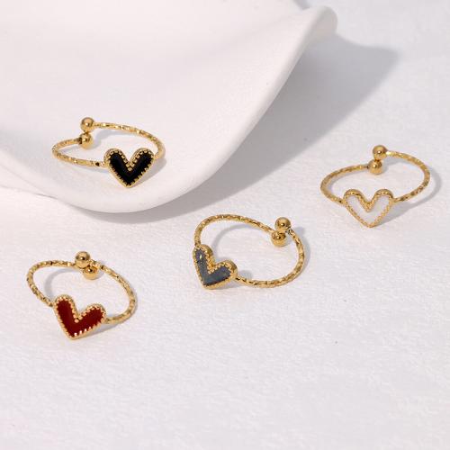 Enamel Stainless Steel Finger Ring, 304 Stainless Steel, Heart, gold color plated, fashion jewelry & for woman, more colors for choice, Sold By PC