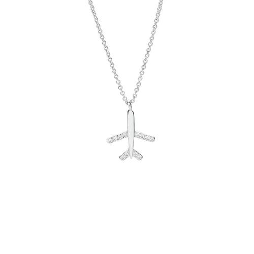 Cubic Zircon Micro Pave Brass Necklace, with 5CM extender chain, Airplane, plated, micro pave cubic zirconia & for woman, platinum color, Length:Approx 40 cm, Sold By PC