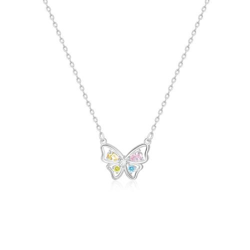 Collier en laiton cubique Zircon Micro Pave, avec 5CM chaînes de rallonge, papillon, Placage, pavé de micro zircon & pour femme, couleur platine, Longueur:Environ 40 cm, Vendu par PC