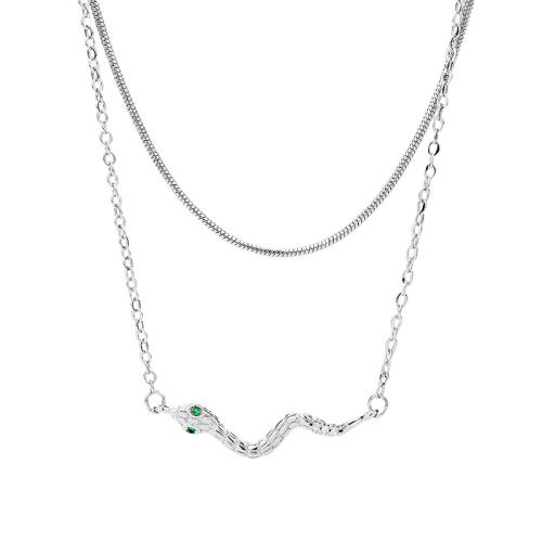 Collier en laiton cubique Zircon Micro Pave, avec 5CM chaînes de rallonge, serpent, Placage, pavé de micro zircon & pour femme, couleur platine, Longueur:Environ 40 cm, Vendu par PC