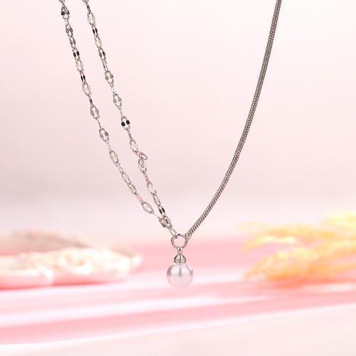 Brass Necklace, with Plastic Pearl, with 5CM extender chain, plated, for woman, platinum color, Length:Approx 40 cm, Sold By PC