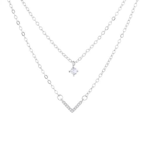 Collier en laiton cubique Zircon Micro Pave, avec 5CM chaînes de rallonge, Placage, pavé de micro zircon & pour femme, couleur platine, Longueur:Environ 40 cm, Vendu par PC