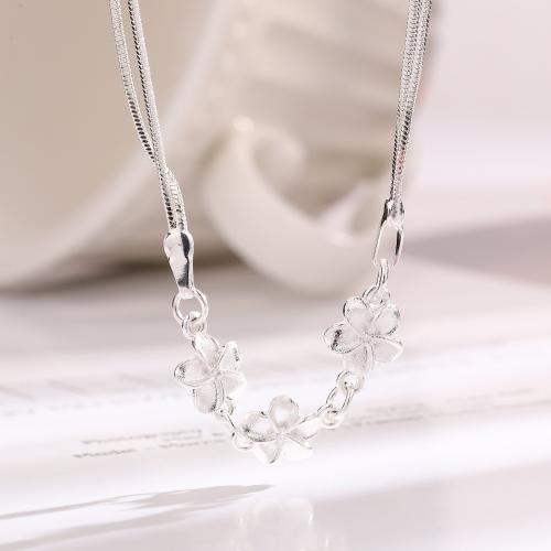 Cubic Zircon Micro Pave Brass Necklace, with 5CM extender chain, petals, plated, micro pave cubic zirconia & for woman, platinum color, Length:Approx 40 cm, Sold By PC