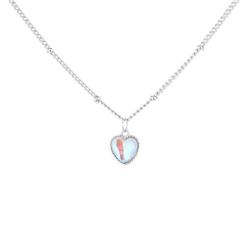 Brass Necklace, with Moonstone, with 5CM extender chain, Heart, plated, for woman, platinum color, Length:Approx 40 cm, Sold By PC