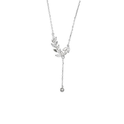 Cubic Zircon Micro Pave Brass Necklace, with Moonstone, with 5CM extender chain, plated, micro pave cubic zirconia & for woman, platinum color, Length:Approx 40 cm, Sold By PC