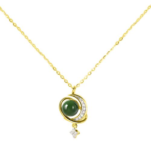 Cubic Zircon Micro Pave Brass Necklace, with Moonstone, with 5CM extender chain, plated, Imitation Hetian Jade & different materials for choice & micro pave cubic zirconia & for woman, more colors for choice, Length:Approx 40 cm, Sold By PC