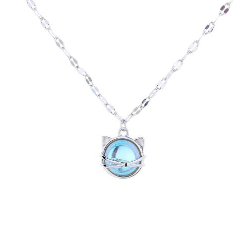 Brass Necklace, with Moonstone, with 5CM extender chain, plated, for woman, platinum color, Length:Approx 40 cm, Sold By PC