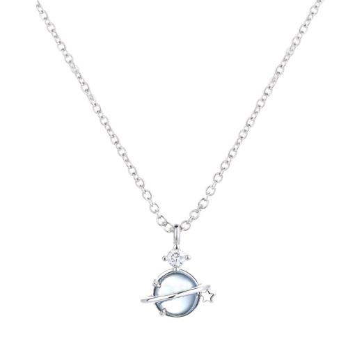 Cubic Zircon Micro Pave Brass Necklace, with Gemstone, with 5CM extender chain, plated, micro pave cubic zirconia & for woman, platinum color, Length:Approx 40 cm, Sold By PC