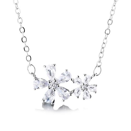 Cubic Zircon Micro Pave Brass Necklace, with 5CM extender chain, petals, plated, micro pave cubic zirconia & for woman, platinum color, Length:Approx 40 cm, Sold By PC