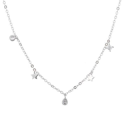 Collier en laiton cubique Zircon Micro Pave, avec 8CM chaînes de rallonge, Placage, pavé de micro zircon & pour femme, couleur platine, Longueur:Environ 37 cm, Vendu par PC