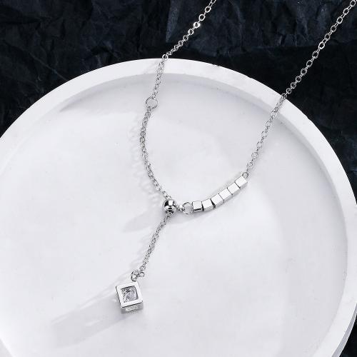 Collier en laiton cubique Zircon Micro Pave, avec 5CM chaînes de rallonge, Placage, pavé de micro zircon & pour femme, couleur platine, Longueur:Environ 40 cm, Vendu par PC