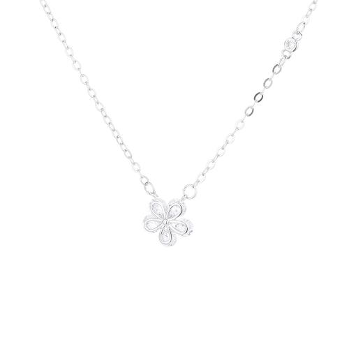 Cubic Zircon Micro Pave Brass Necklace, with 5CM extender chain, petals, plated, micro pave cubic zirconia & for woman, platinum color, Length:Approx 40 cm, Sold By PC