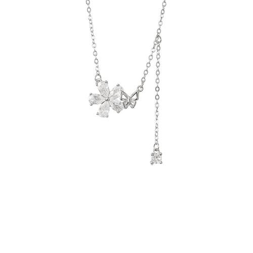 Cubic Zircon Micro Pave Brass Necklace, with 5CM extender chain, petals, plated, micro pave cubic zirconia & for woman, platinum color, Length:Approx 40 cm, Sold By PC