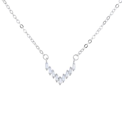 Cubic Zircon Micro Pave Brass Necklace, with 5CM extender chain, plated, micro pave cubic zirconia & for woman, platinum color, Length:Approx 40 cm, Sold By PC