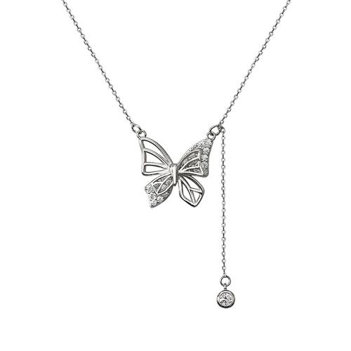 Cubic Zircon Micro Pave Brass Necklace, with 5CM extender chain, Butterfly, plated, micro pave cubic zirconia & for woman, platinum color, Length:Approx 40 cm, Sold By PC