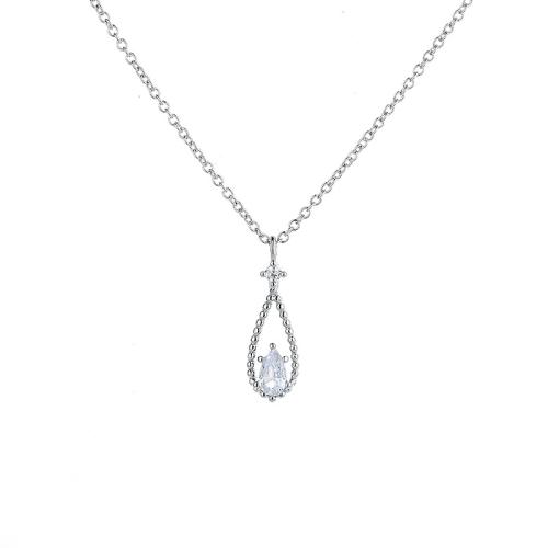 Cubic Zircon Micro Pave Brass Necklace, with 5CM extender chain, plated, micro pave cubic zirconia & for woman, platinum color, Length:Approx 40 cm, Sold By PC