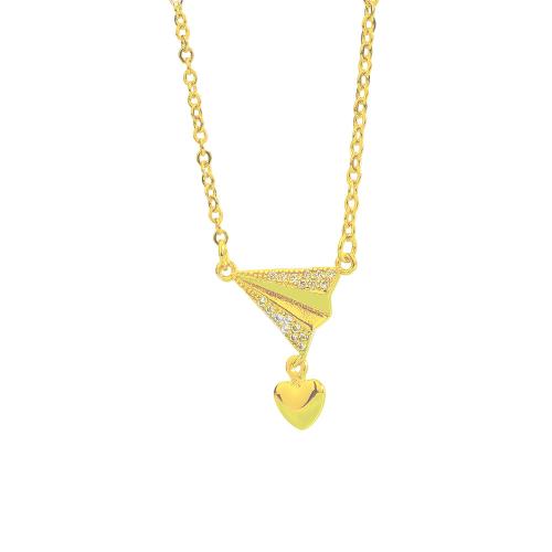 Circón cúbico Micro pavimentar collar de cobre amarillo, metal, Avión, chapado, micro arcilla de zirconia cúbica & para mujer, más colores para la opción, longitud:aproximado 41-50 cm, Vendido por UD