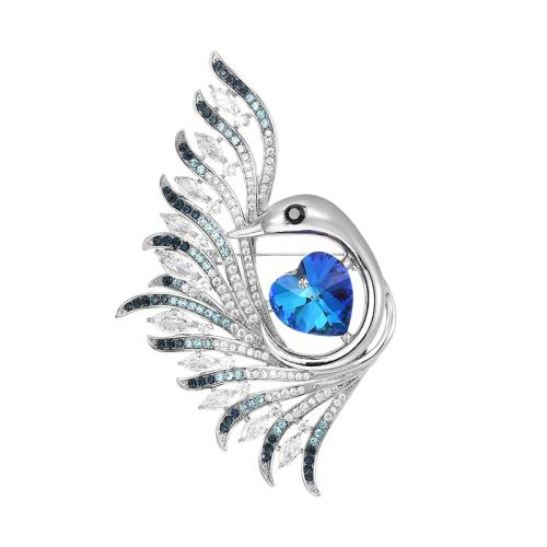 Crystal Brooch, Brass, with Austrian Crystal, plated, micro pave cubic zirconia & for woman, silver color, 94x58mm, Sold By PC