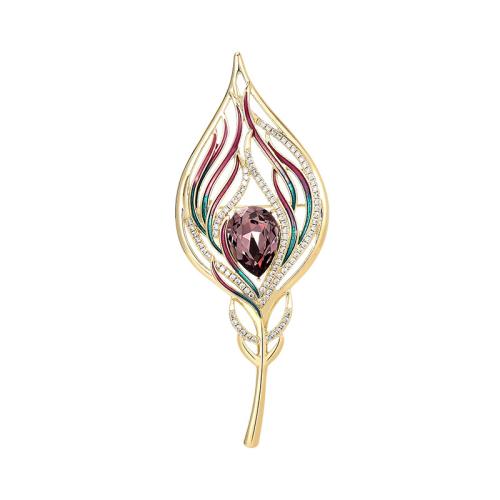 Crystal Brooch, Brass, with Austrian Crystal, plated, micro pave cubic zirconia & for woman, golden, 79x31mm, Sold By PC