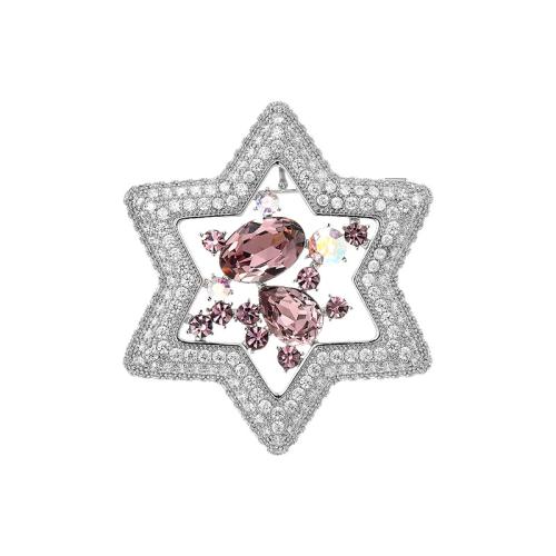 Broche zircon, laiton, Placage, pavé de micro zircon & pour femme, argent, 47x41mm, Vendu par PC